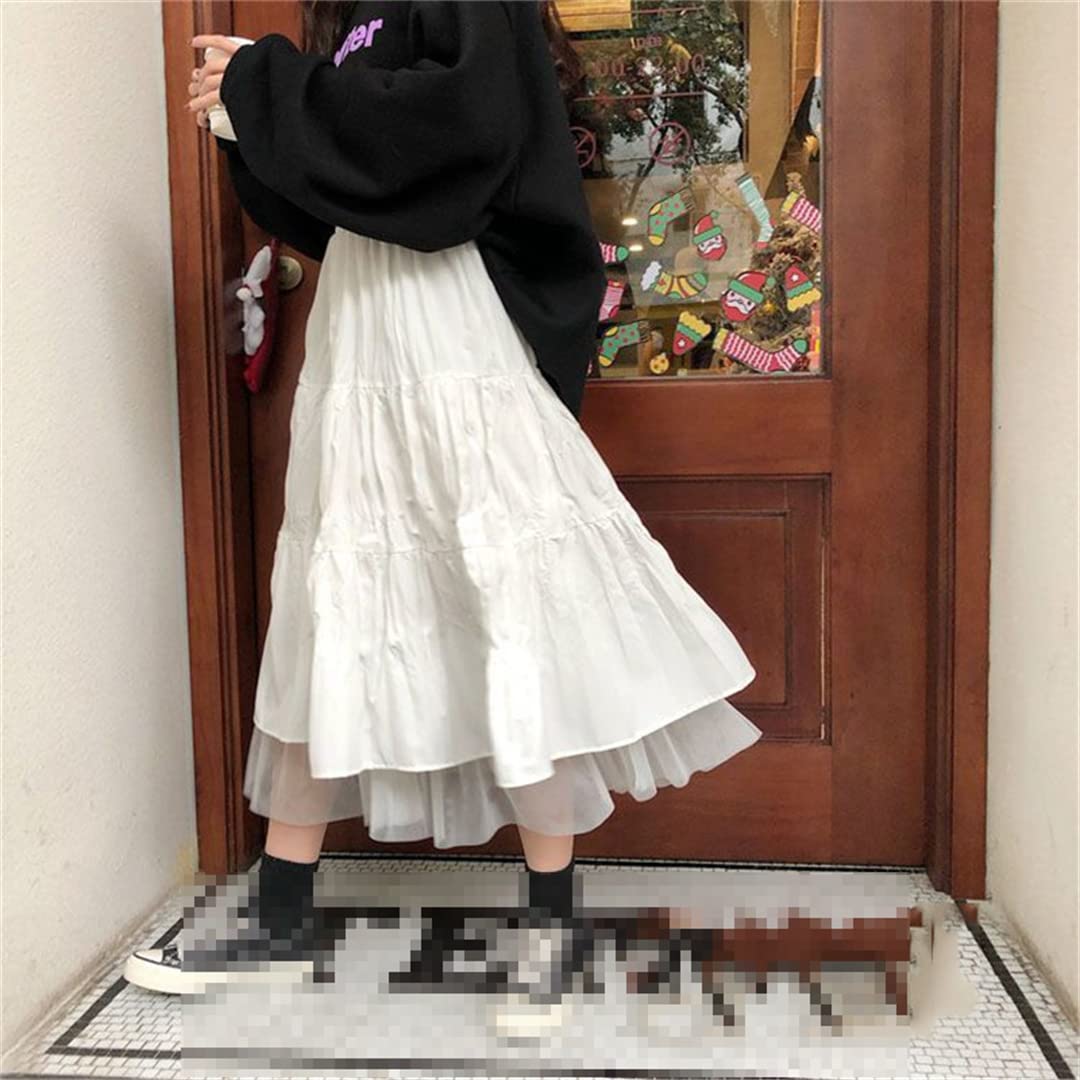 Gonne Lunghe in Tulle da Donna, gonne a Pieghe Elastiche a Vita Alta, gonne Lunghe Femminili White L
