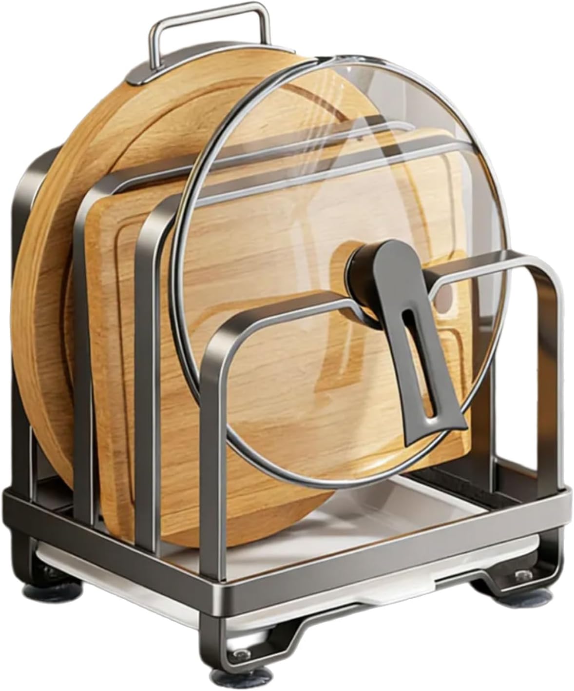 Multi Layer Kitchen Rack Organizers for Pots Lid and Cutting Boards Holder with Removable Drip Tray and Antislip Bottom Multi Layer Pot Lid Rack