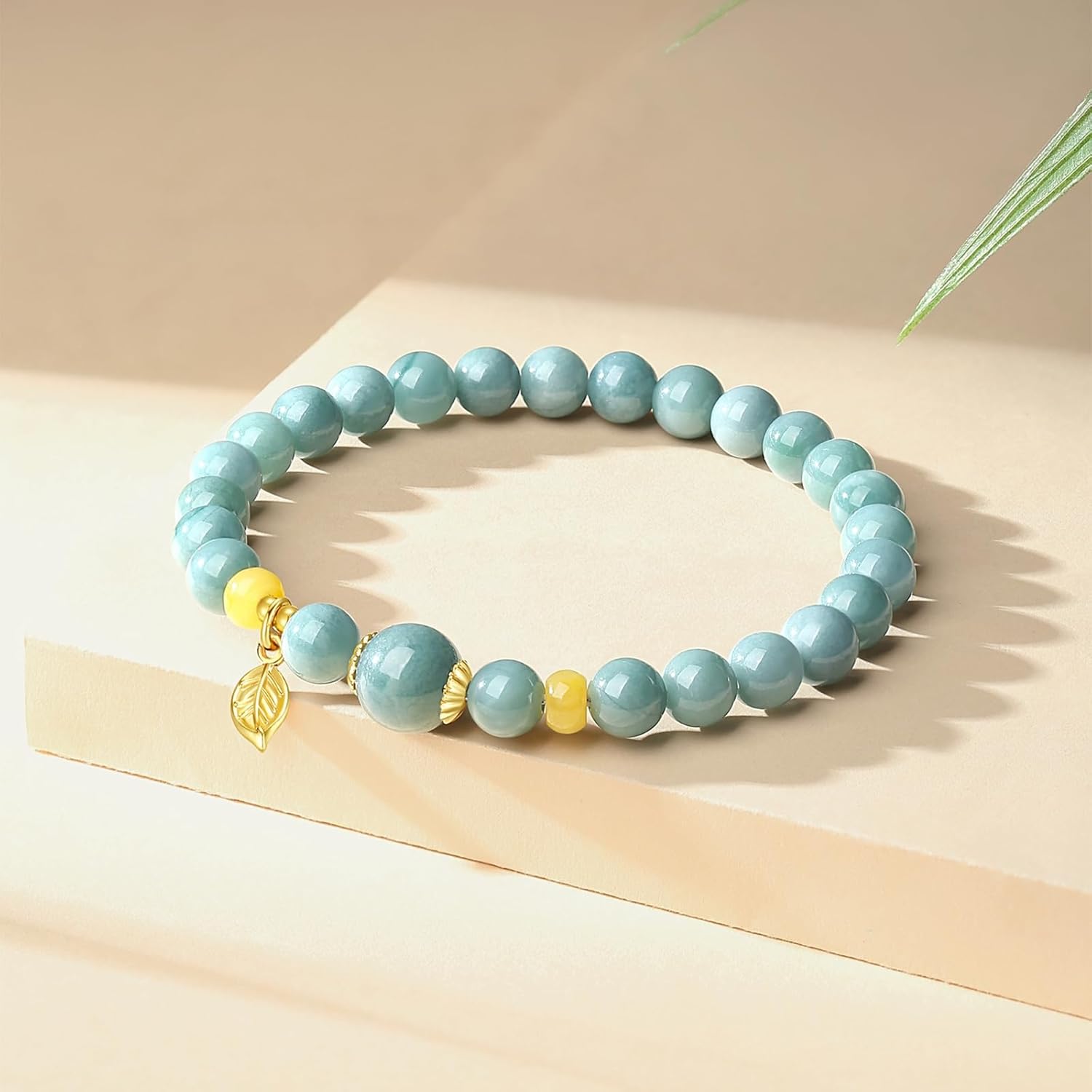 Jade Bracelet for Women, Natural Blue Green Real Jadeite Handmade Beaded Bracelets,Prosperity Good Luck Feng Shui 14K Gold Jade Bangle Jewelry,Suitable for Christmas,Mother, Valentine's - Image 4