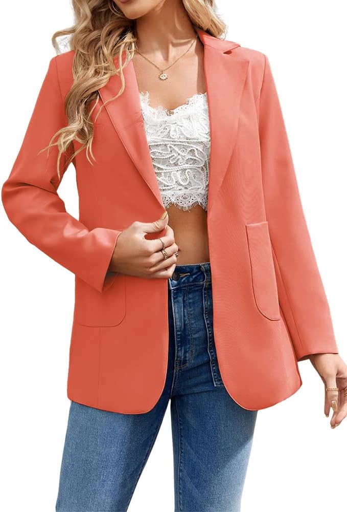 Cnkwei Womens Casual Blazers Open Front Long Sleeve Lapel Collar Work Office Jacket - Image 3