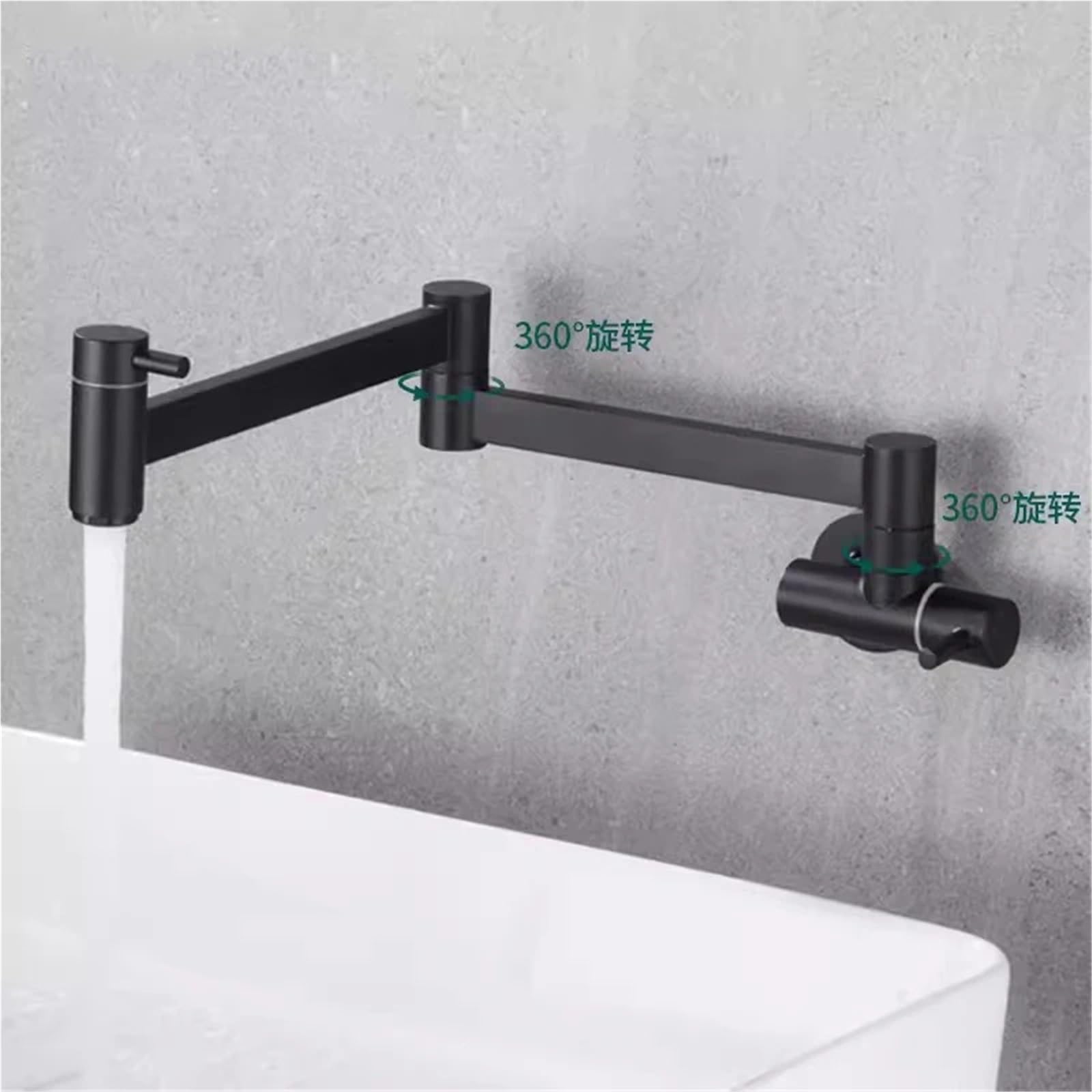 Składana bateria zlewozmywakowa, Składany kran kuchenny do napełniania garnków, montowany na ścianie, obrotowy o 360 stopni, z pojedynczą, zimną wodą, wielokolorowy(Black 2)
