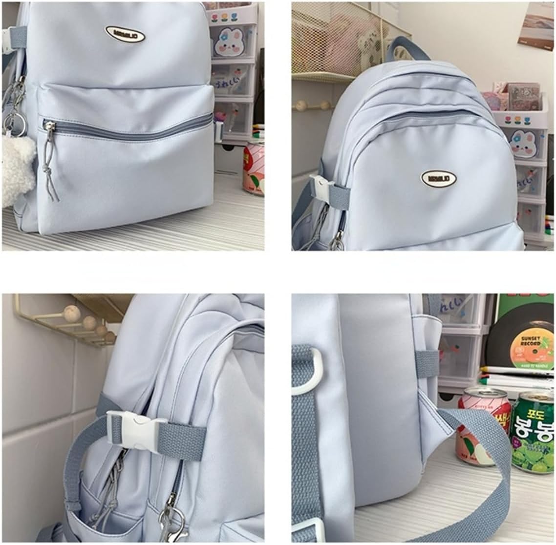 Kawaii Backpack with Cute Accessories Casual Aesthetic Daypack Simple Laptop Bag Waterproof Travel Rucksack for Women (blue) - Image 4