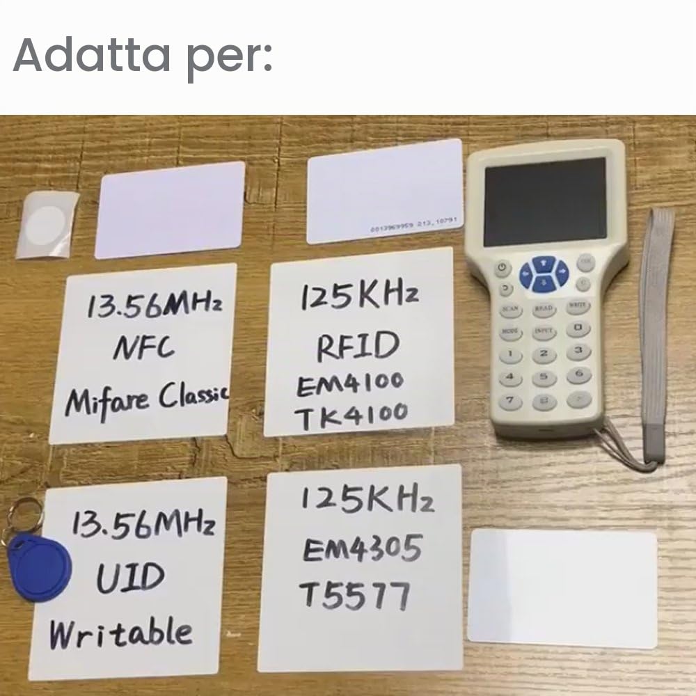 Inglese Rfid NFC Copier Reader Writer Duplicatore 10 Programmatore di frequenza con Schermo a Colori + 5pcs EM4305 Card + 5pcsT5577 Keyfob + 5Pcs UID Keyfob