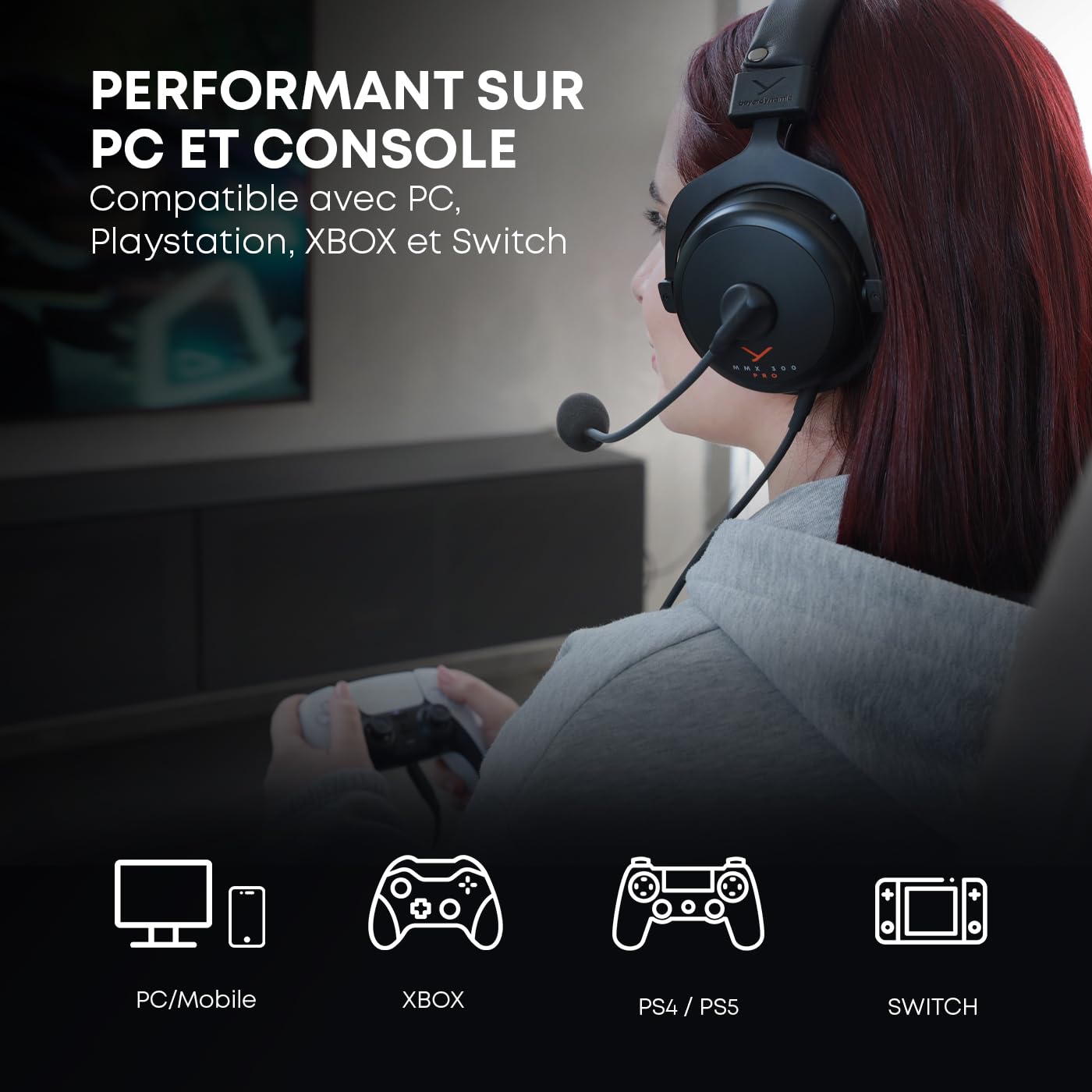 beyerdynamic MMX 300 Pro Casque Gaming Filaire avec transducteurs Stellar.45 et Microphone à condensateur
