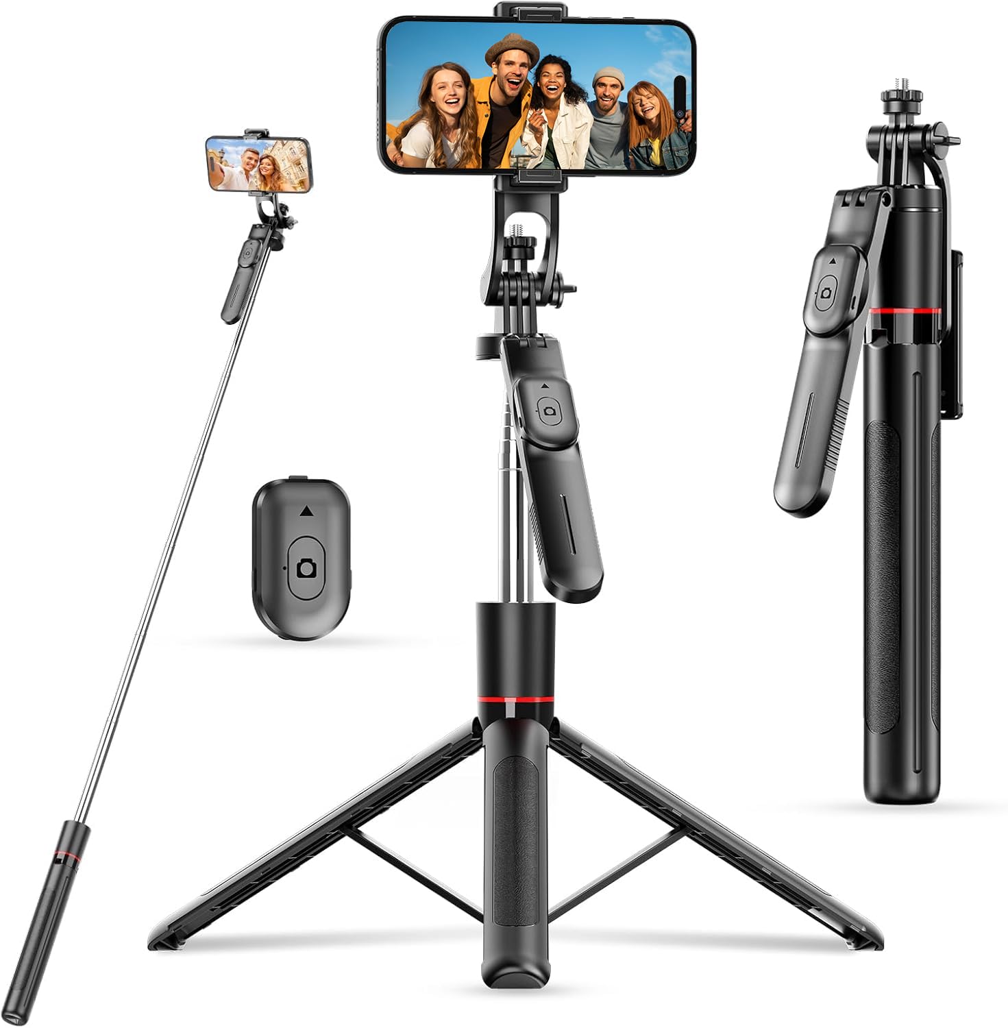 67" Selfie Stick Tripod for iPhone with Remote Control, Phone Holder and 1/4” Screw, Extendable Travel Essentials Tripod for Cell Phone, Camera, Phone Stand for Video Recording