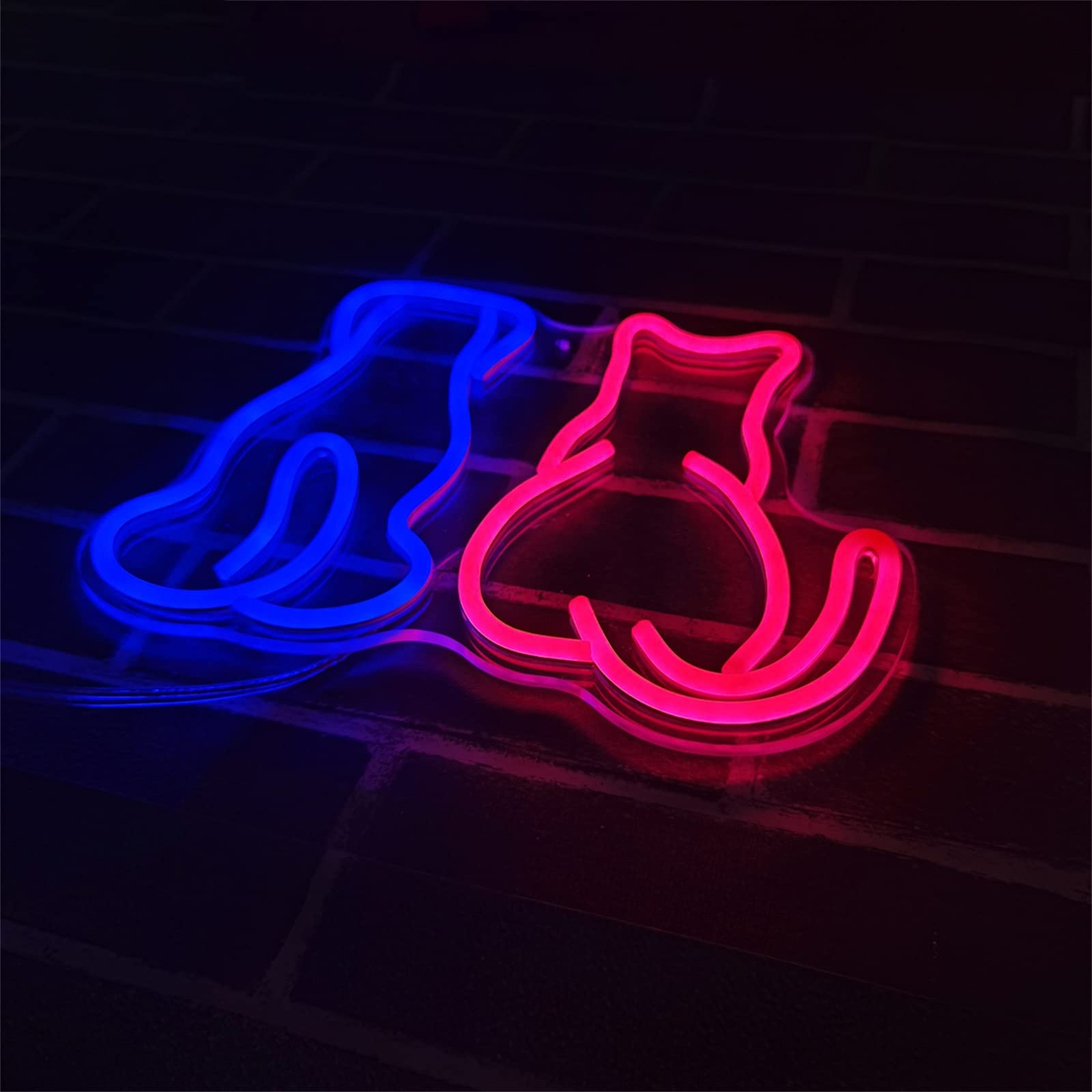 Gatto Cane Insegna Neon con Luce Neon Negozio Animali Decorazione Parete Gattino Cucciolo Luce LED Casa Camera Canile Decorazione Parete Negozio Animali Domestici Segno di Luce,A,33x28CM