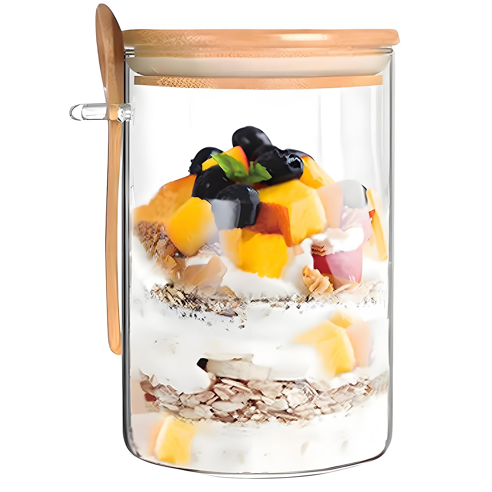 Muamax Clear 530Ml Glass Jar Containers With Lids And Spoon Glass Kitchen Canisters For Flour Airtight Glass Container Glass Jars Sugar Coffee Containers For Oatmeal Chia Pudding Yogurt Cereal