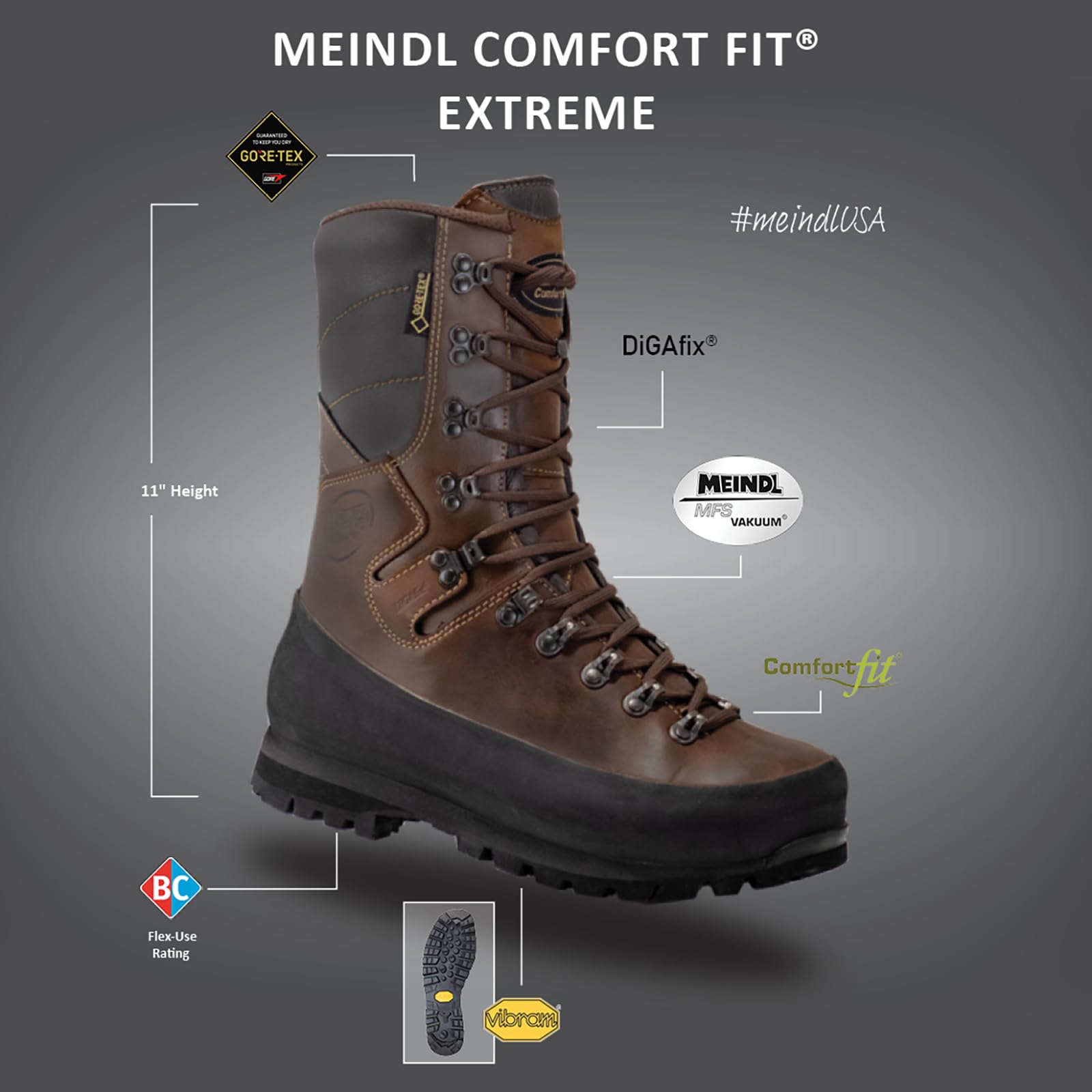 Meindl Men's Comfort-Fit Extreme | Gore-Tex Waterproof Uninsulated Hunting Boot | Ultimate Mountain Boot | Wide Toe Box | Made in Germany (Size 10.5D), Brown