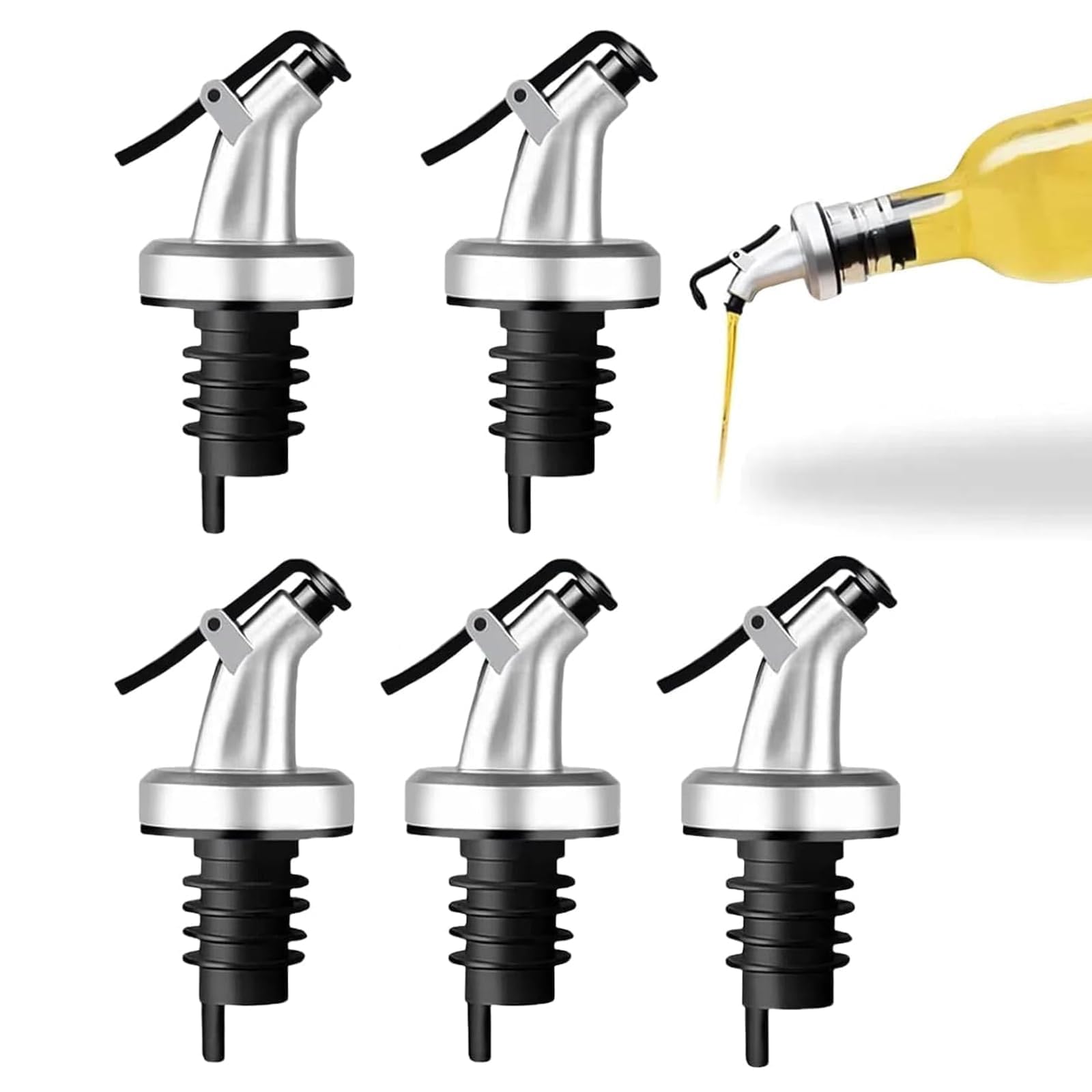 5 Pack Oil Olive Spouts, Vinegar Bottle Stopper Spout Leakproof Nozzle Dispenser Wine Pourer forOil, Vinegar, Olive, Salad, Wine