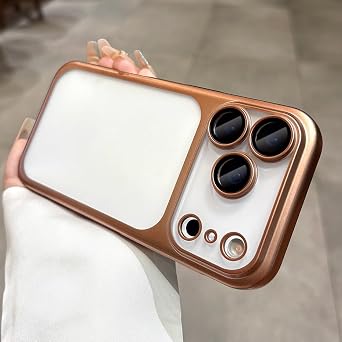 Camera Film Protector Case for iPhone 17/Pro/Max, Slim Ultra Anti-Fingerprint Plating Frosted Translucent Matte Case for iPhone 17 Pro,Gold