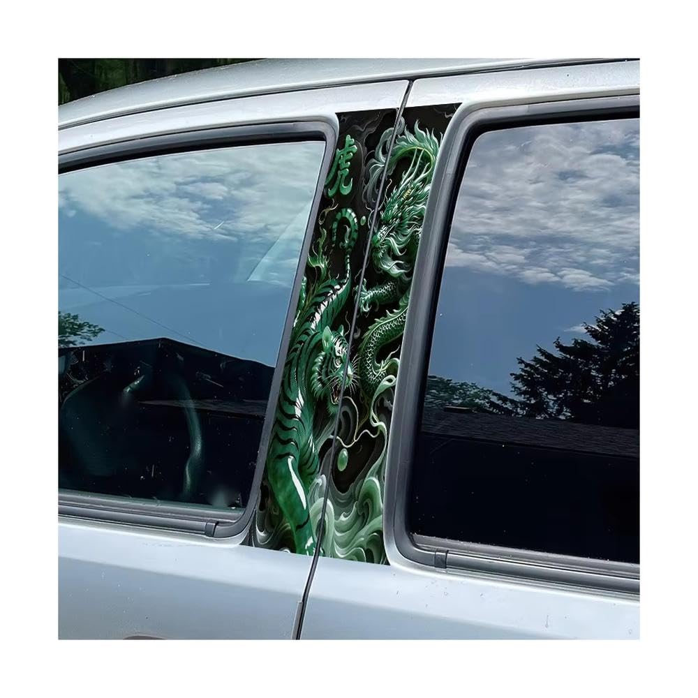 Bertdcx One Color Door Pillar Window Trim Anti Scratch Sticker Jade Dragon And Tiger Glossy Material Protective Film Auto Parts
