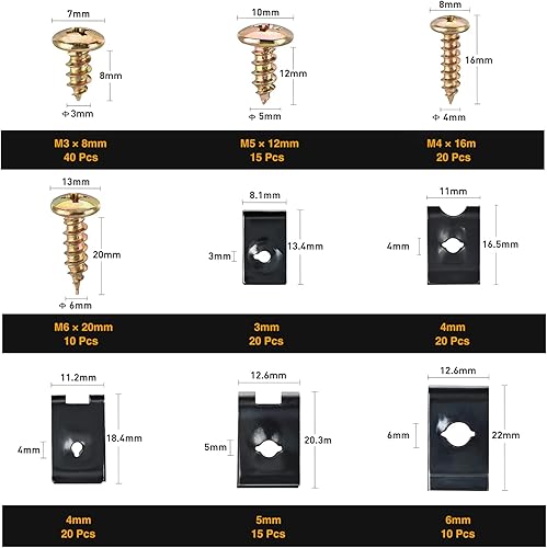 Miniatura 2 de GOOACC Kit surtido de 170 piezas de clips en U y tornillos para automóvil, 9 tamaños diferentes, piezas de repuesto para tuercas y tornillos en U