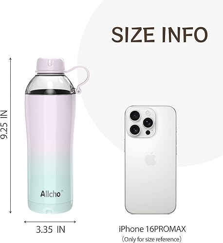 Miniatura 2 de Botella de agua aislada para mujer, botellas de agua de acero inoxidable de 18 onzas, doble pared, 2 tapas (vaso y vaso), hidrata y cafeína, regalos