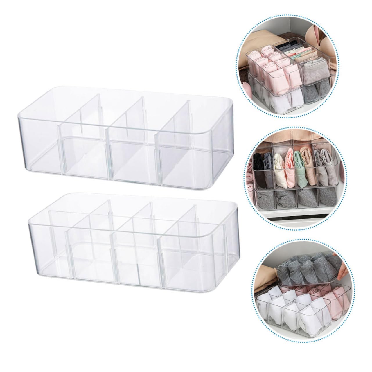 Ipetboom Boîte de Rangement en Ps pour Chaussettes et Sous-vêtements Gain de Place Maison 2 Pièces Compartiments Classifiés et Couvercle