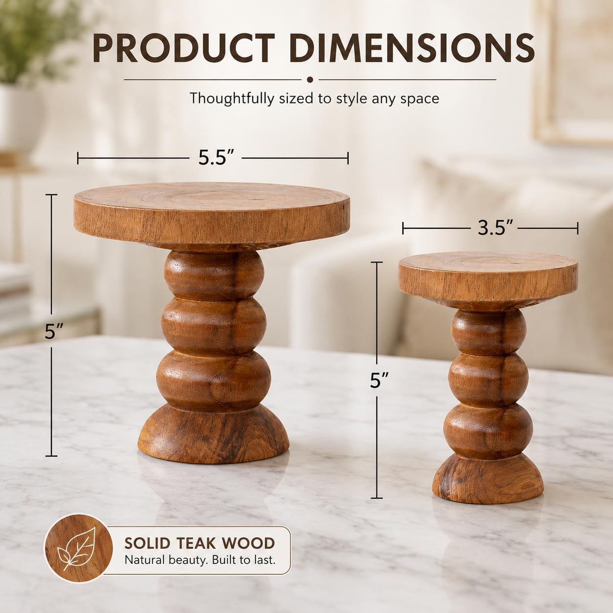 Mini Round Wood Risers, 2 Pieces Mini Riser Stand, Display Riser for Candles, Cupcakes or Small Plants, 3.5" & 5.5"