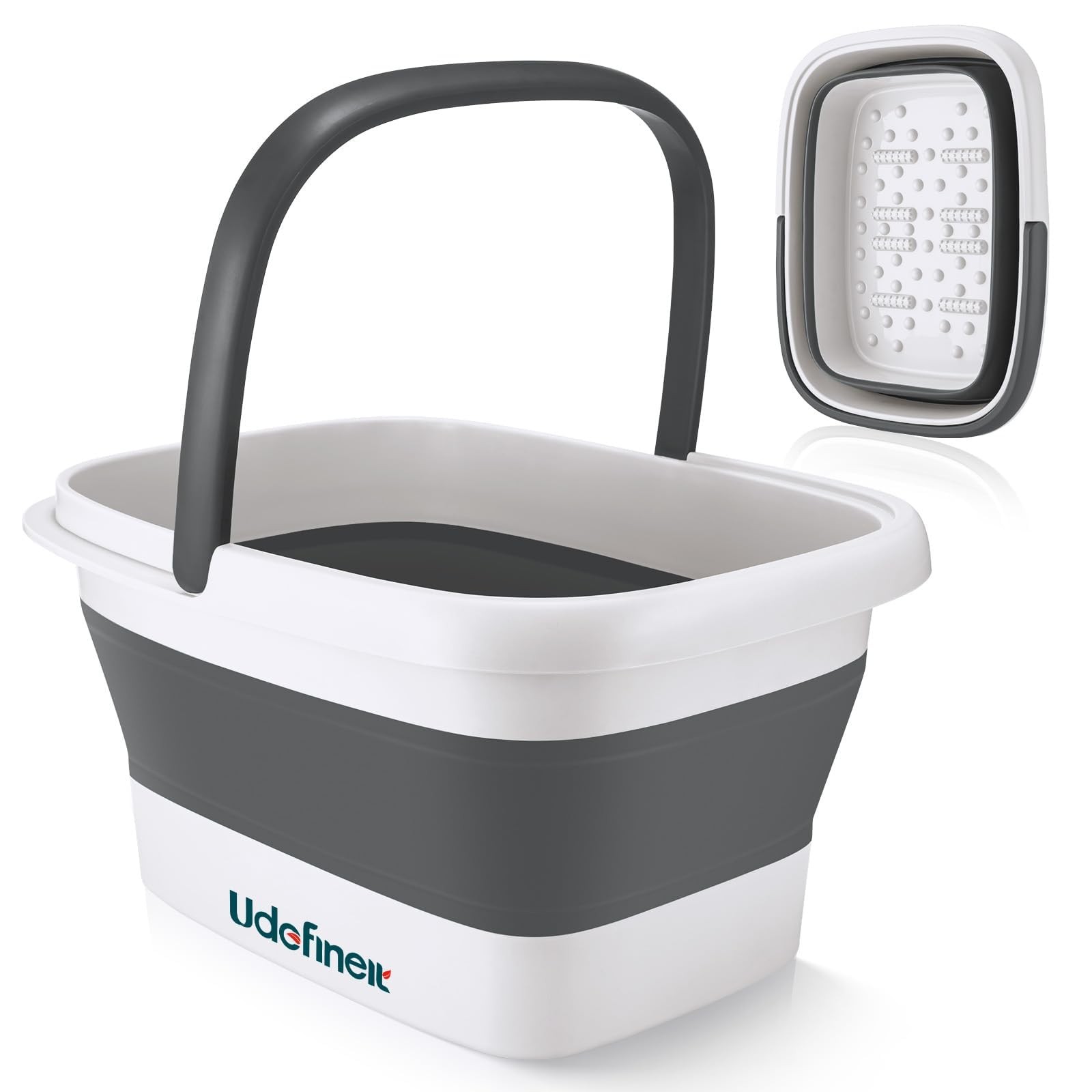 Zusammenklappbare Fußwanne, Fuß-Spa-Badewanne mit Akupressurpunkten | 15 l Fuß-Spa-Eimer für Fußpflege, multifunktionales Pediküre-Fuß-Einweichbecken für Zuhause/Salon, Fußbad, Grau