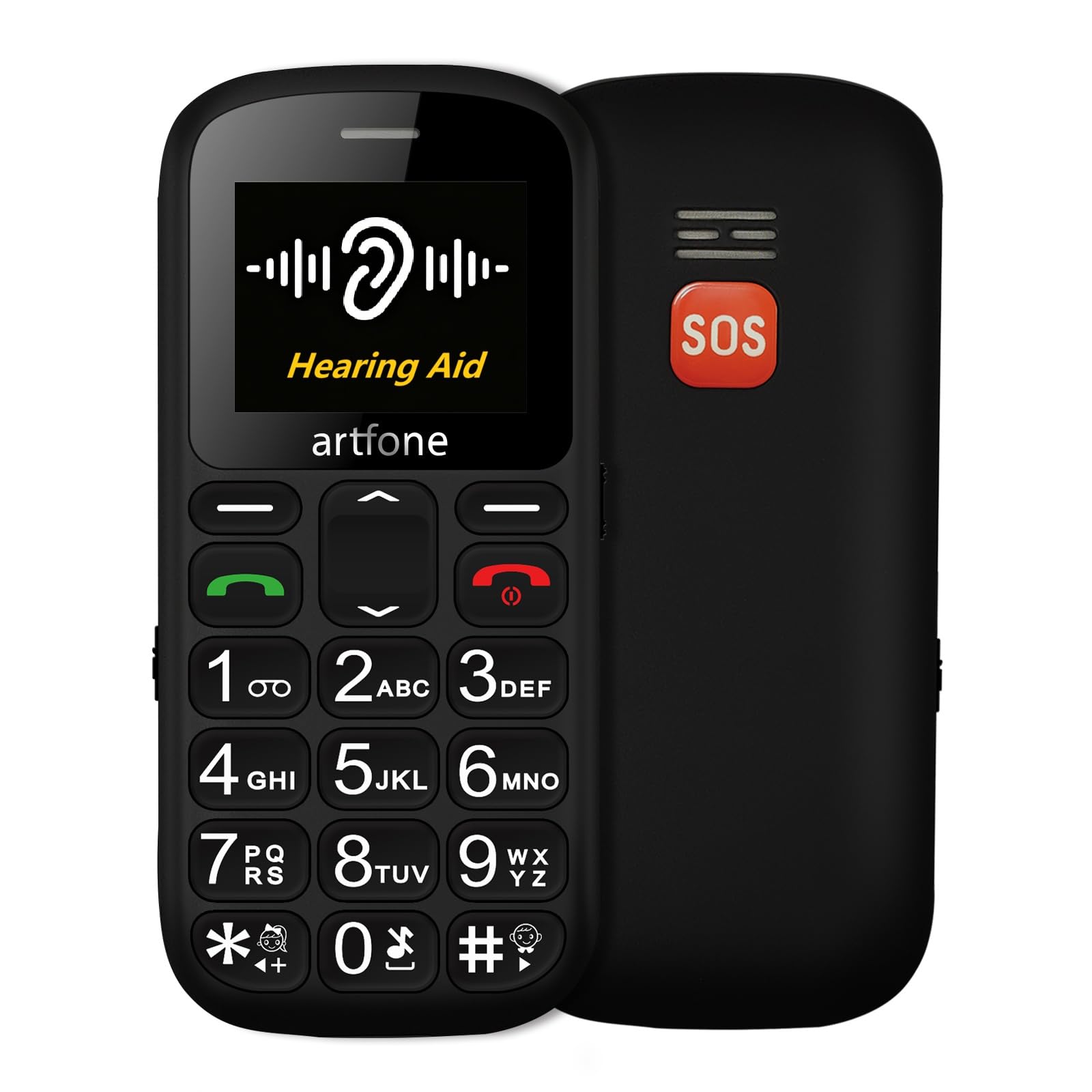 artfone CS181 Negro -GSM Teléfono Móvil para Personas Mayores丨Senior Móviles de Teclas Grandes丨Doble SIM丨FM丨Llamada Rápida丨Botón SOS丨Volumen Alto丨Batería de 800 mAh丨Audífono丨Bloqueo de teclas丨Radio FM