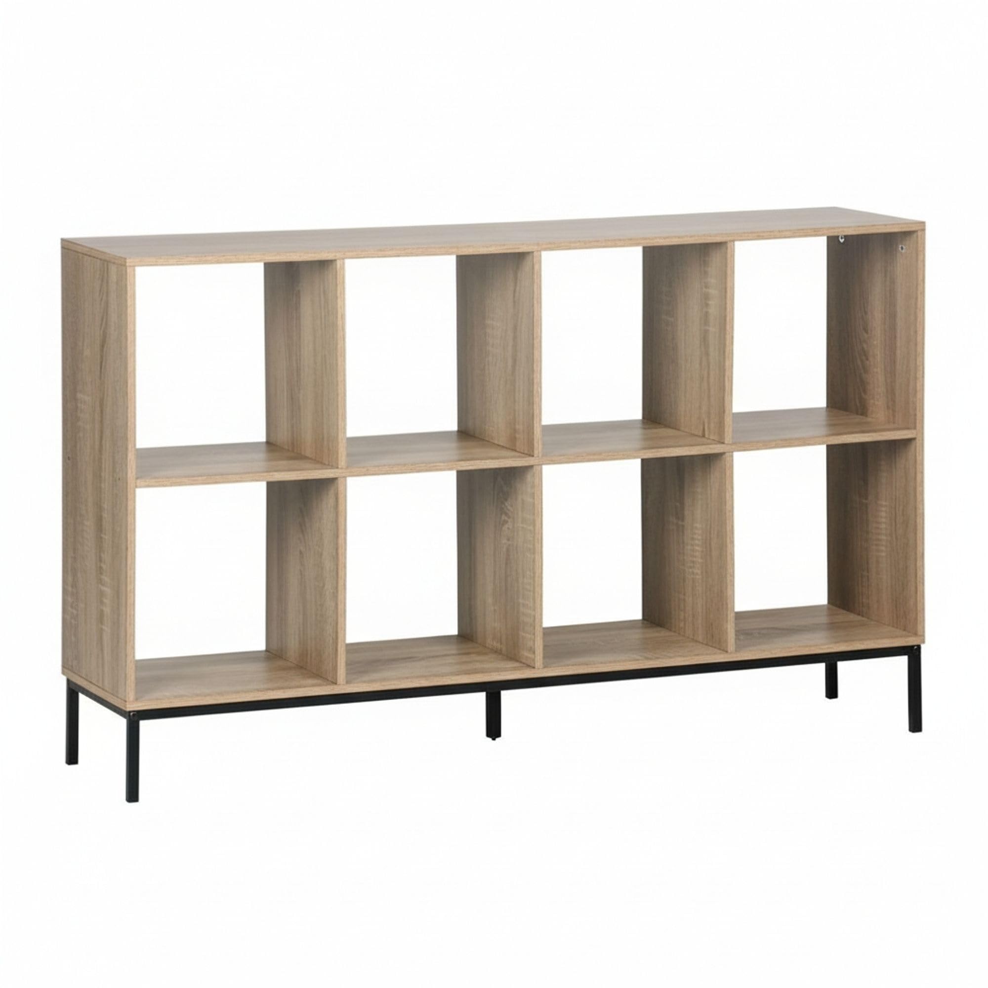MOBLEKIT | Estantería Cubo 8 Compartimentos 118×29×72 cm, Estantería de Madera con Patas Metálicas, Librería Baja de Almacenaje con Baldas Amplias, Mueble Auxiliar para Salón, Dormitorio o Despacho