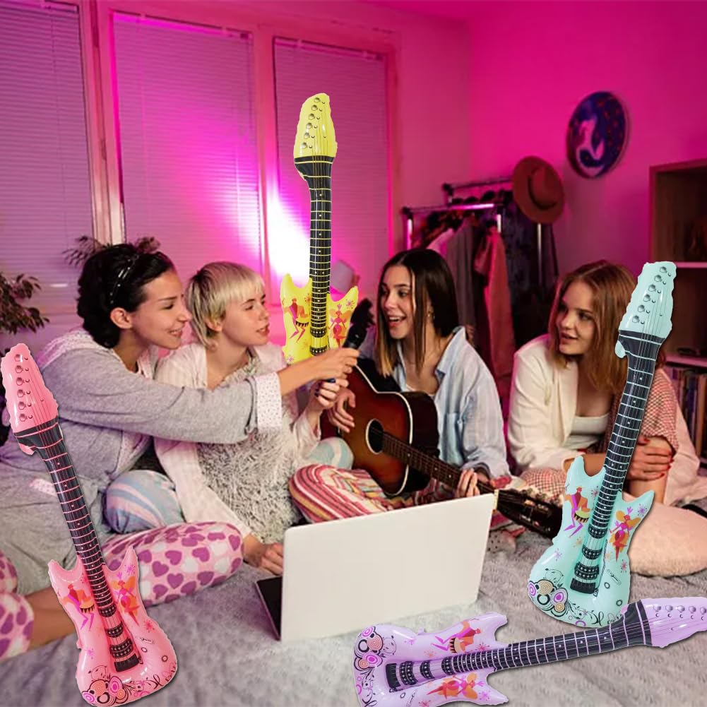 Embhlitfe 12 piezas de guitarra inflable, instrumento musical inflable, guitarra de rock Rockstar juguete, accesorios inflables para fiestas para niños y adultos, decoración de fiesta (105 x 36 cm)