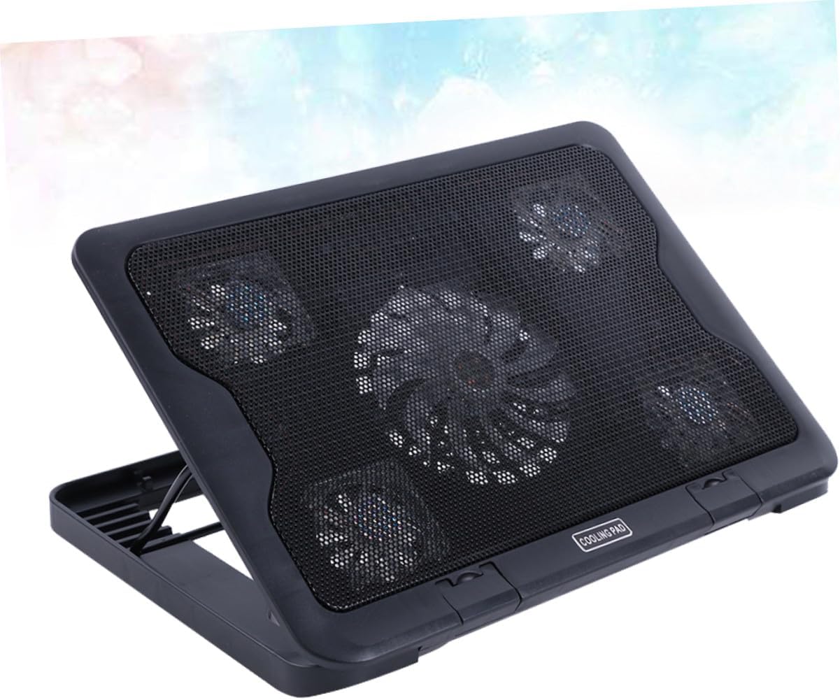 Laptop Cooling Pad with 5 Fans USB Powered, Anti-Skid Cooler Stand for Gaming and Work Laptops, Adjustable Multi-Angle Heatsink Base in Black for Enhanced Heat Dissipation