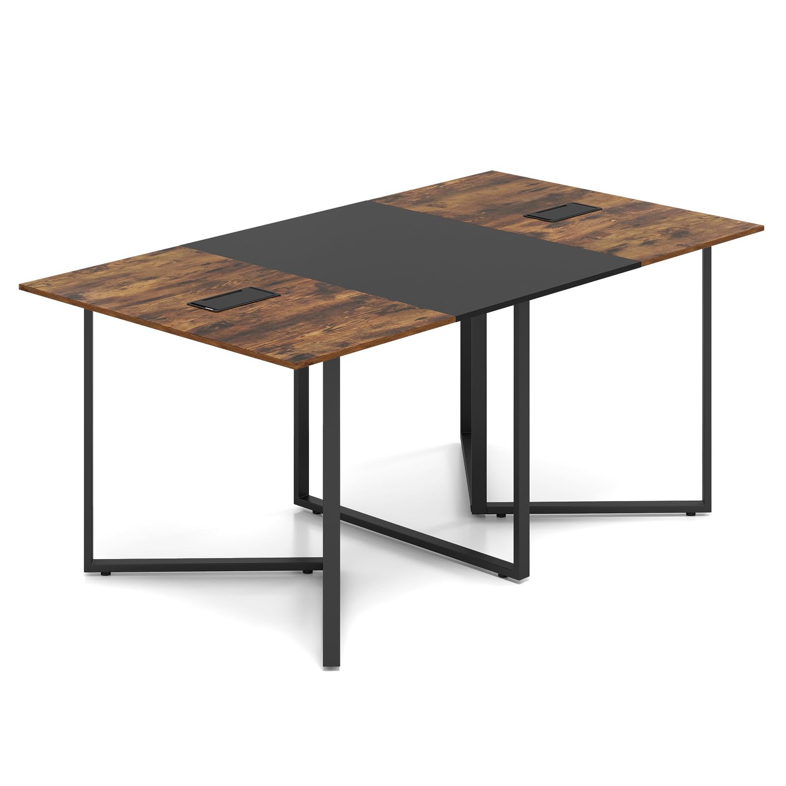 COSTWAY Table de Conférence, Grande Table de Réunion Rectangulaire pour 6-8 Personnes, avec 2 Passe-Câbles, Poste de Travail Industriel pour Salle de Réunion, Bureau, 180 x 100 x 76,5 cm