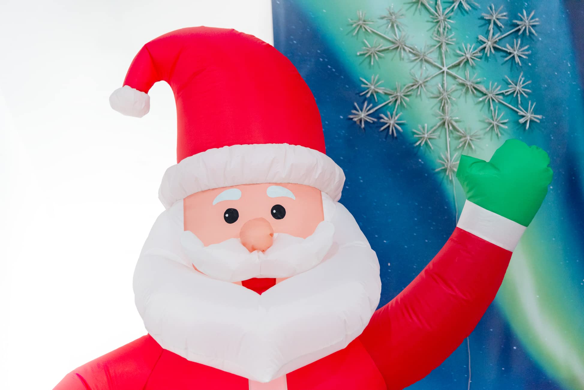6ft Inflatable Hand Waving Santa Clause with North Pole Sign Board Pre Lit Mains Powered White LED Lights Christmas Props Outdoor Garden Decoration - Image 4