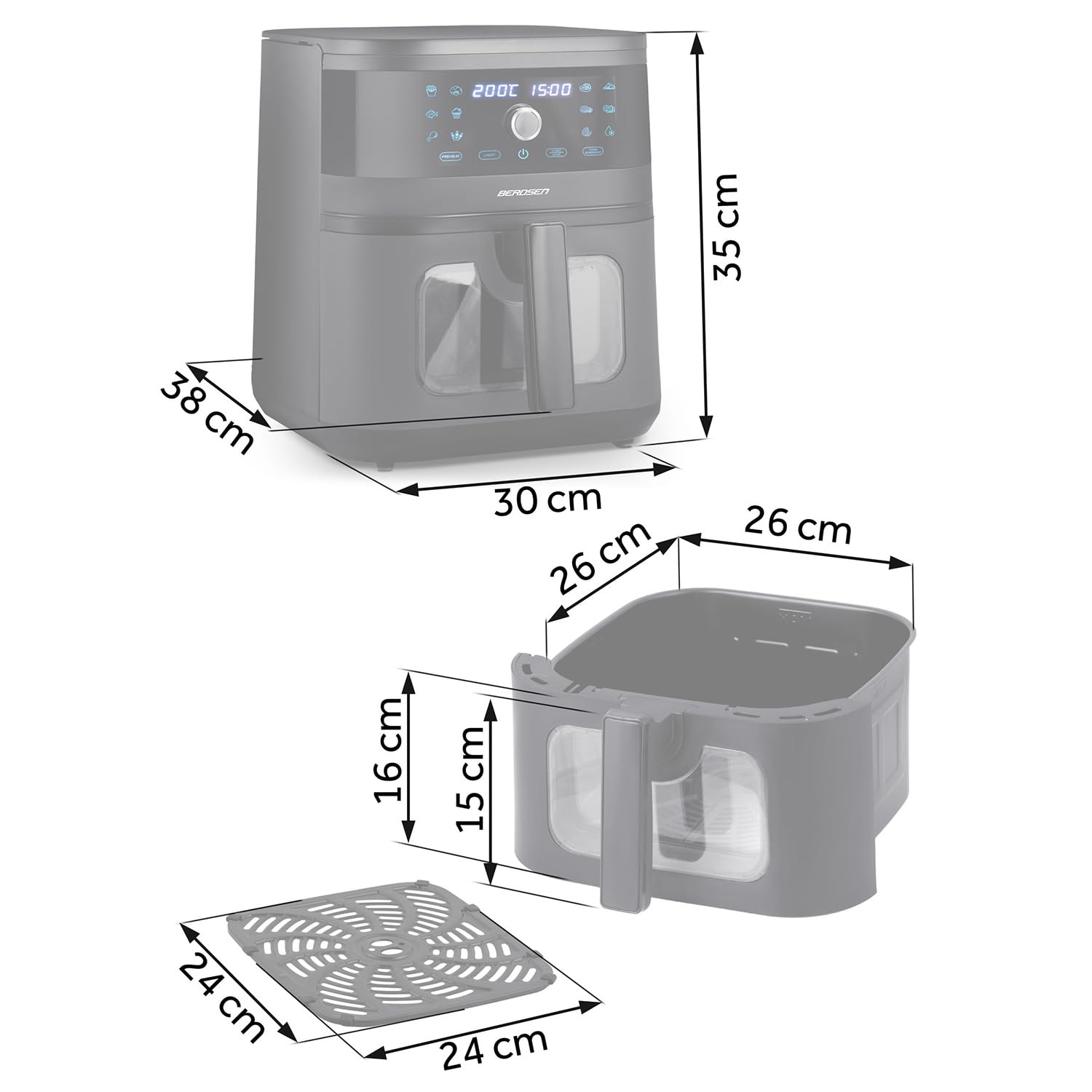 Berdsen Frytkownica Beztłuszczowa XXL 8L - Airfryer z Okienkiem i Ekranem Dotykowym - 1700W - 12 Programów - Zdrowo bez Tłuszczu - Czarna