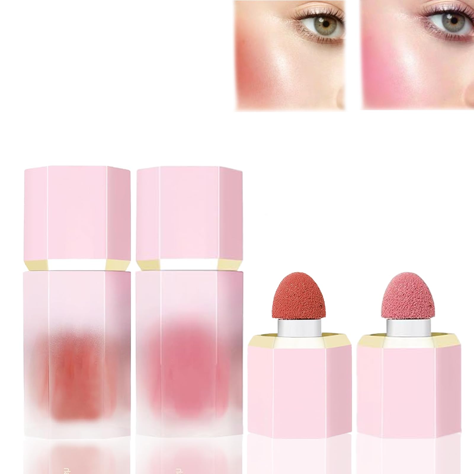 Liquid Blush Stick, Coral Pink & Rosy Blusher for Cheeks Soft Lightweight Jelly Blusher