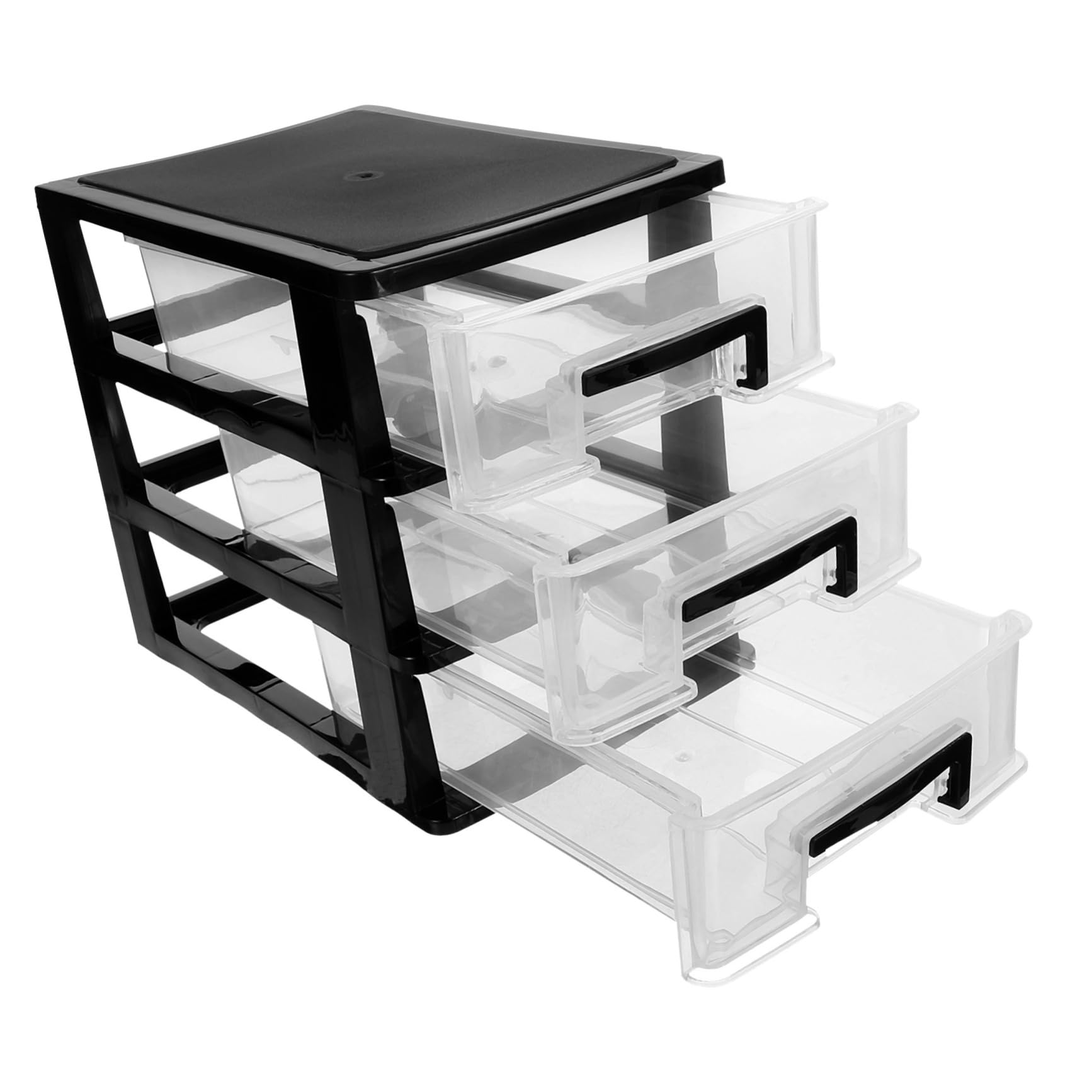 HEALEEP Three Layer Drawer Type Storage Cabinet Portable Multi Layer Storage Shelf for Office Study and Living Room Black and Transparent Design for Organized Space