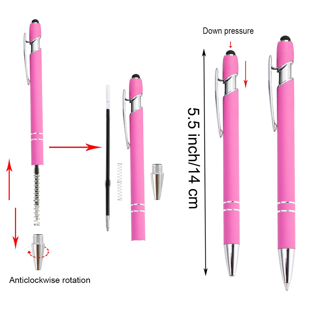 PASISIBICK 12 Pieces Pink Ballpoint Pen with Stylus Tip 2 in 1 Stylus Stylish Pen Premium Metal Stylus — view 4