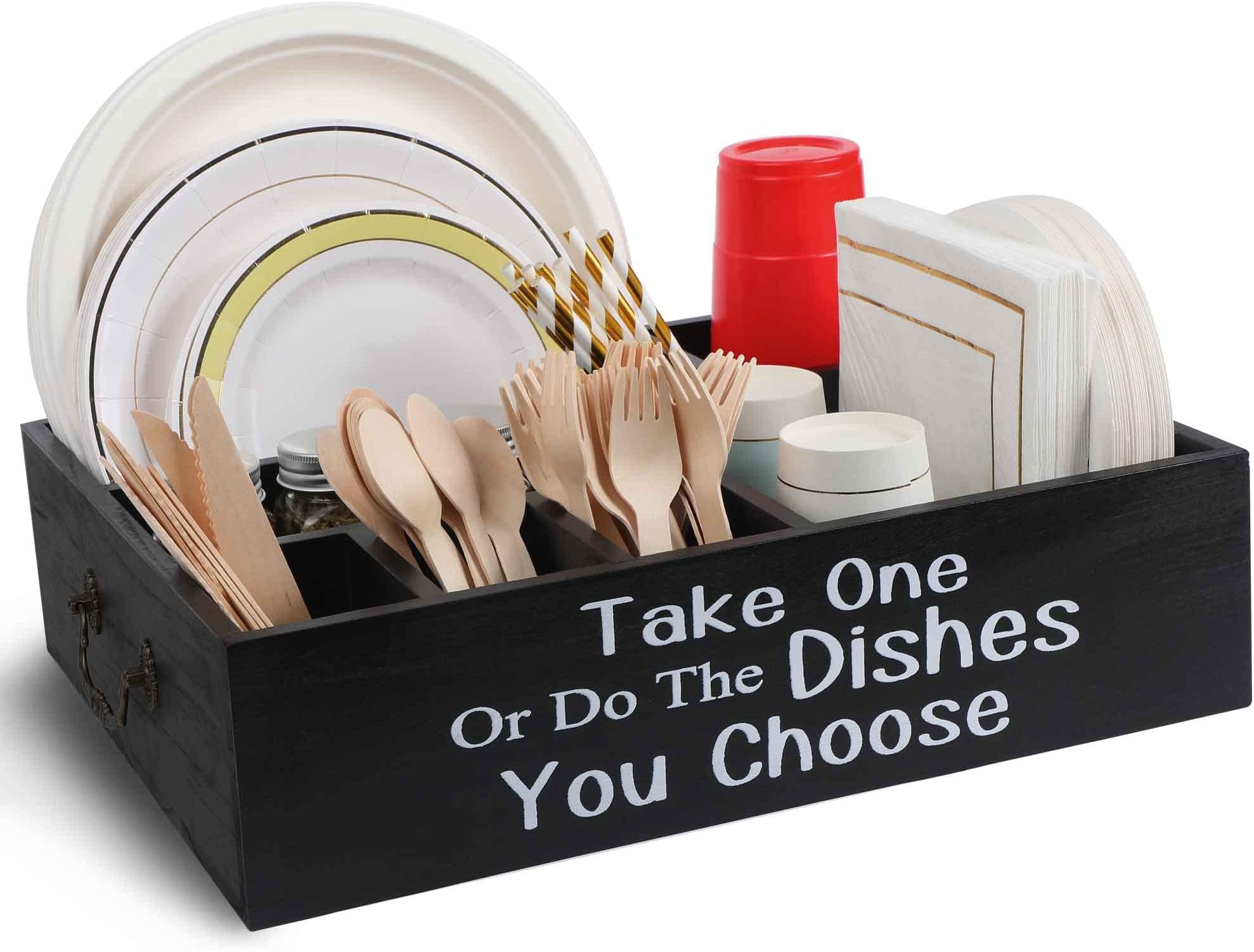 Amazon.com: Small Paper Plate Holder Utensil Caddy Organizer for ...