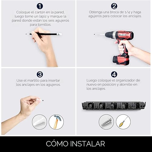 Vista 6 de IMILLET Paquete de 2 soportes para trapeador y escoba, organizador montado en la pared, estante de herramientas de almacenamiento de trapeador