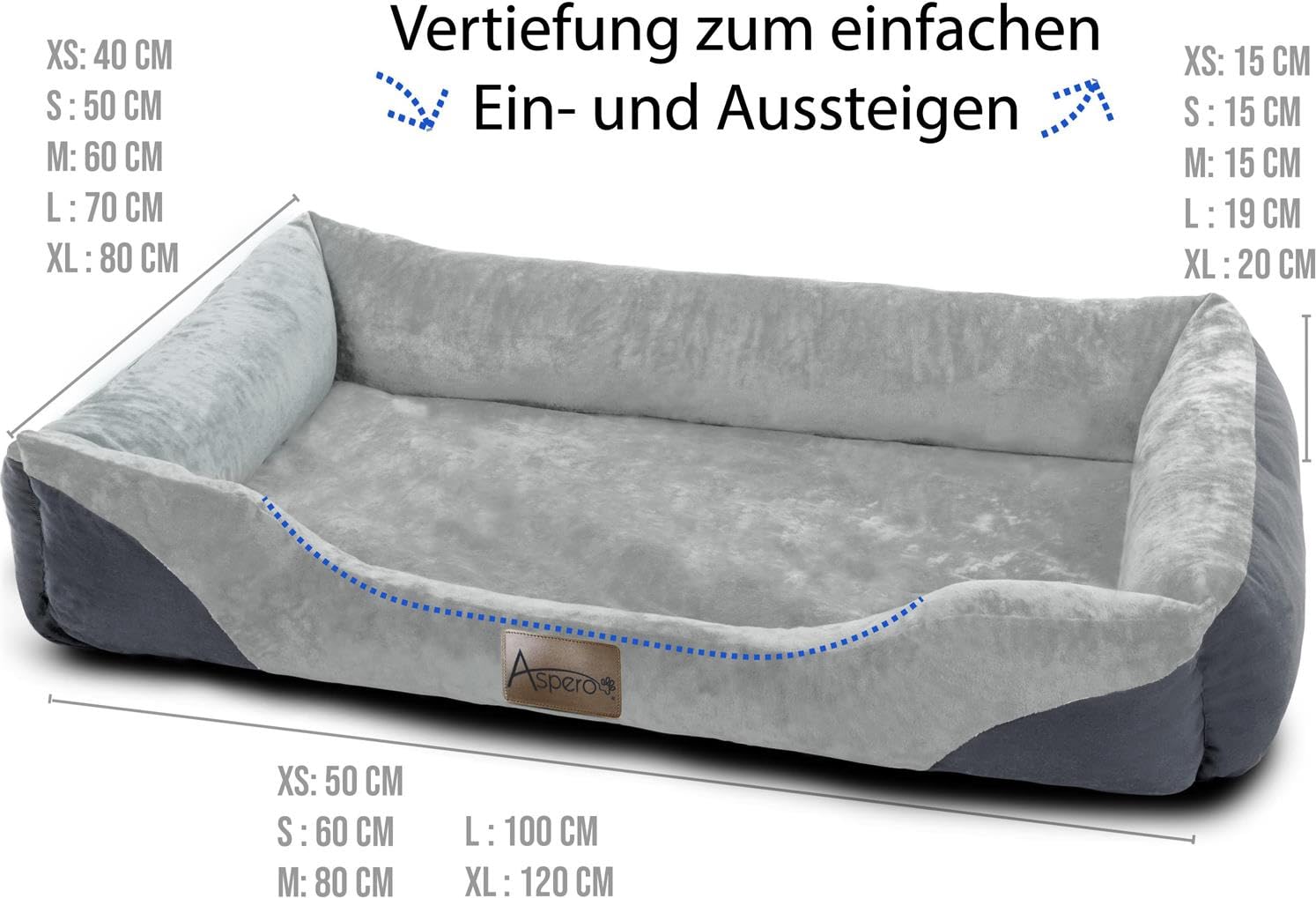 normani Hundebett Hundekissen für kleine, mittelgroße und große Hunde - waschbare Hundekörbchen mit hohem Rand 80x120, 70x100, 60x80, 40x50 Grau 70 cm x 100 cm