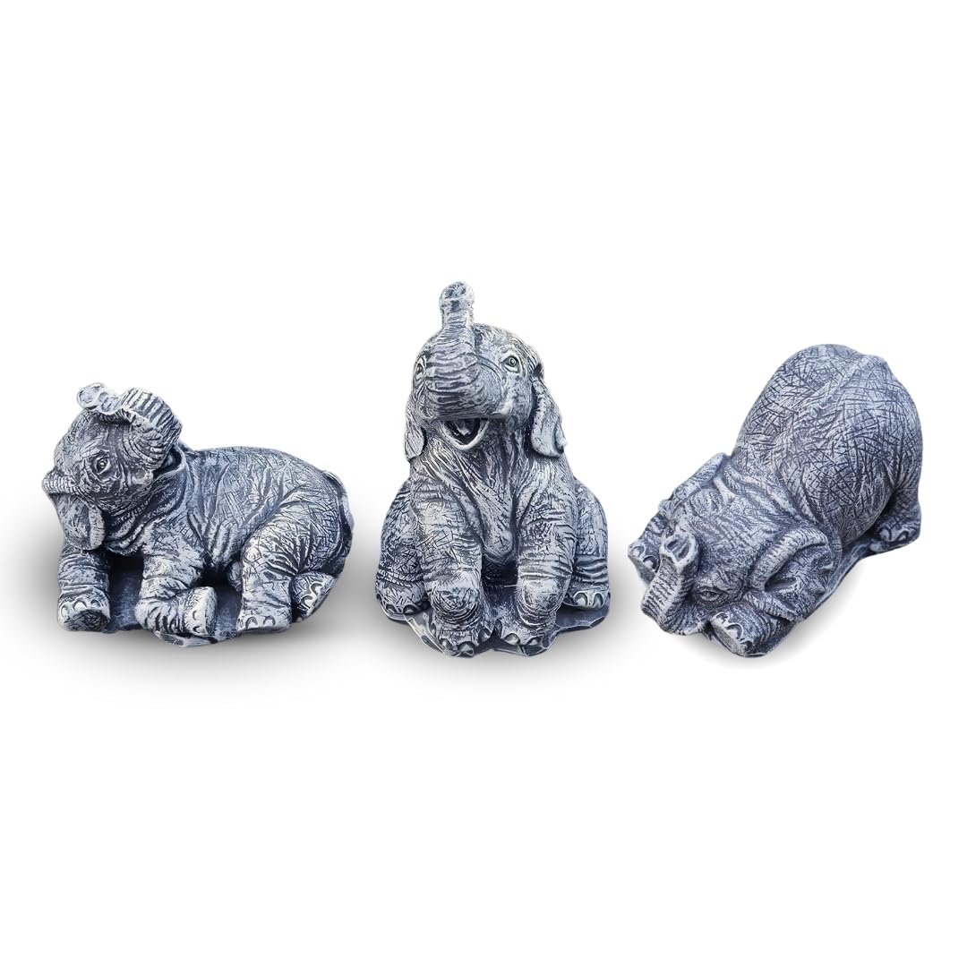 Garden Mile 3pc African Elephants Garden Ornaments Outdoor Hand Painted Weatherproof Resin Statue And Sculpture for Pond Patio - Image 4
