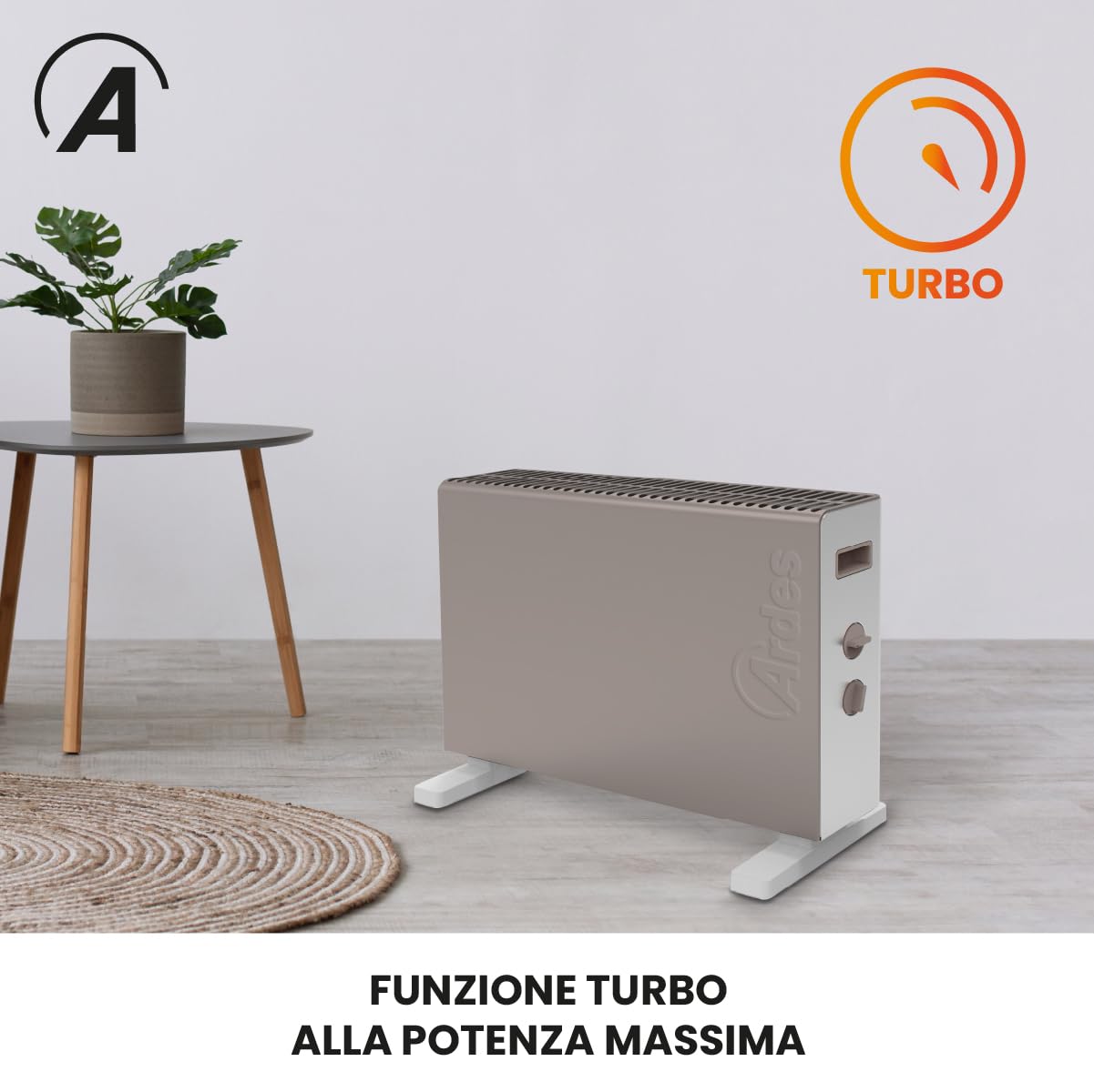 ARDES THOR T AR4C08T Convettore elettrico 2000 W con 3 livelli | termostato regolabile e funzione turbo per riscaldamento efficiente a basso consumo in ambienti domestici