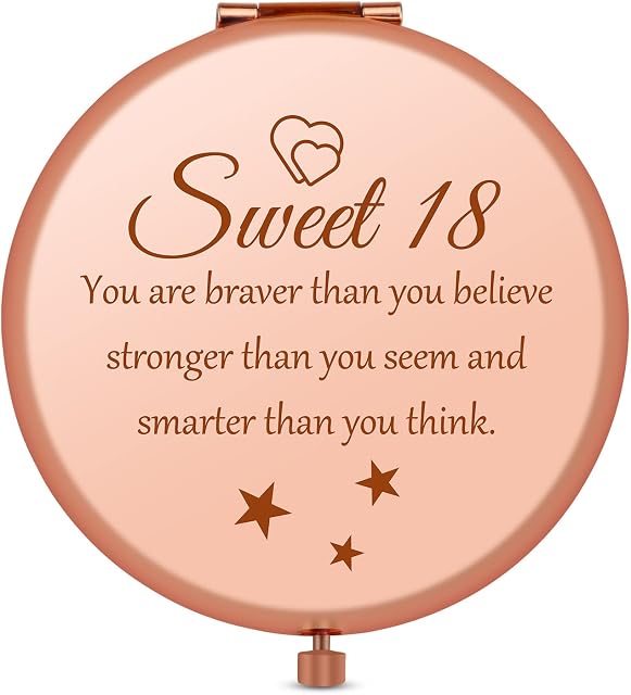 18th Birthday Gifts for Girls 18 Year Old Birthday Gifts for Daughter Granddaughter Niece Rose Gold Compact Mirror Inspirational Gift FOR Sister Best Friends Coming of Age Gift Happy 18th Birthday