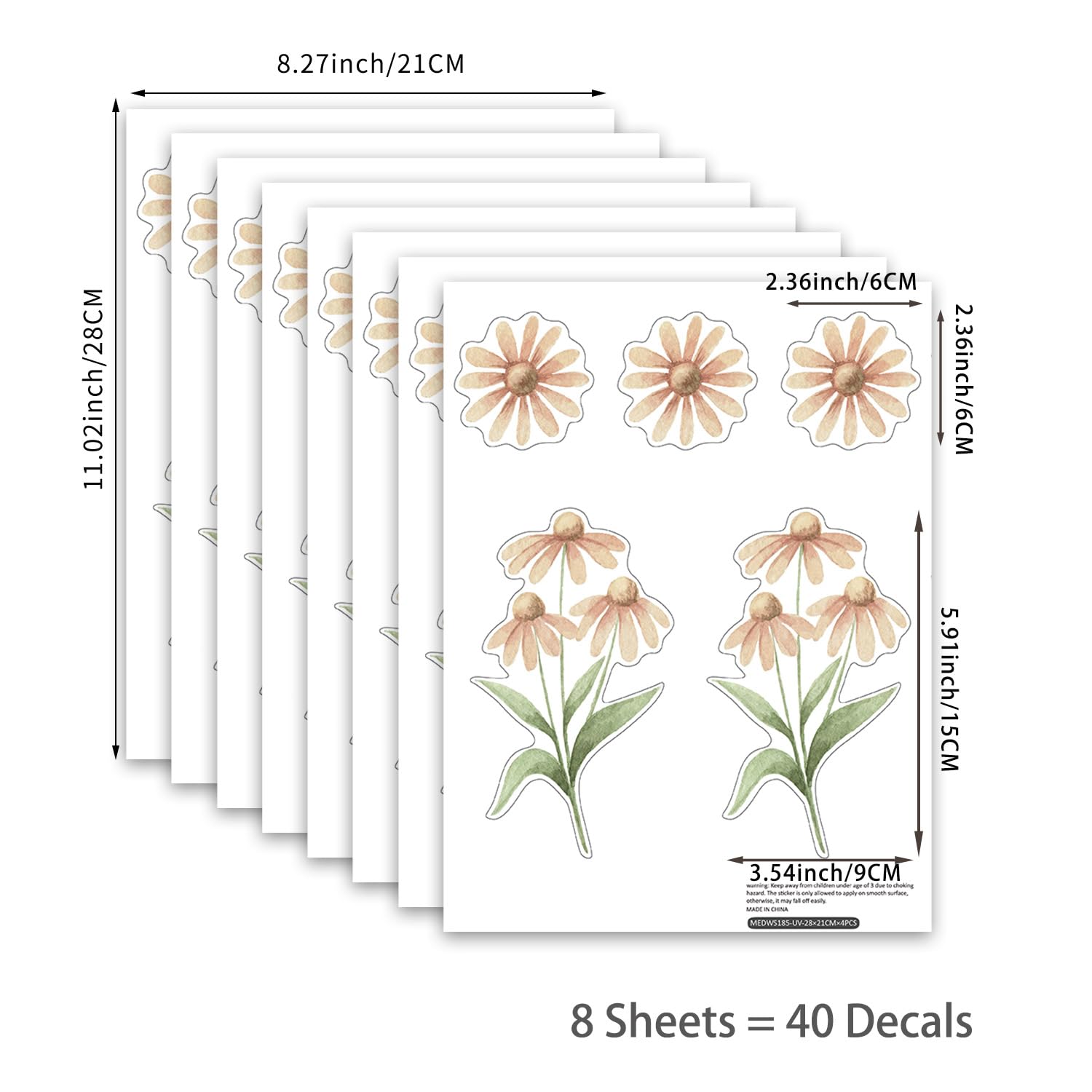 Neukids 40pcs Boho Watercolor Purple Daisies Children's Wall Stickers,Girls Wall Decals Nursery Stickers for Kids Bedrooms Livingroom Kindergarten Window Decor - Image 3