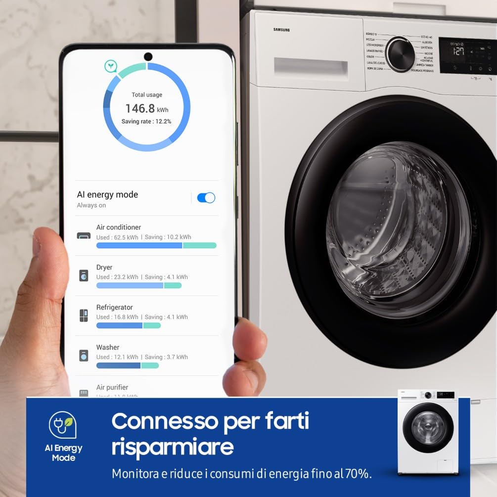 Samsung Lavatrice Crystal Clean WW80CGC04DAEET Libera installazione, 8 Kg, Wifi, Ecobubble, Vapore, Carica Frontale, 60l x 85h x 60p cm