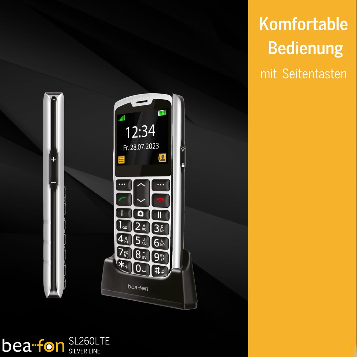 Beafon, SL260 LTE 4G, Silverline, teléfono para Personas Mayores con botón de Llamada de Emergencia SOS, Compatible con audífonos, M4/T4, señal de luz, Pantalla de 5.58 Pulgadas