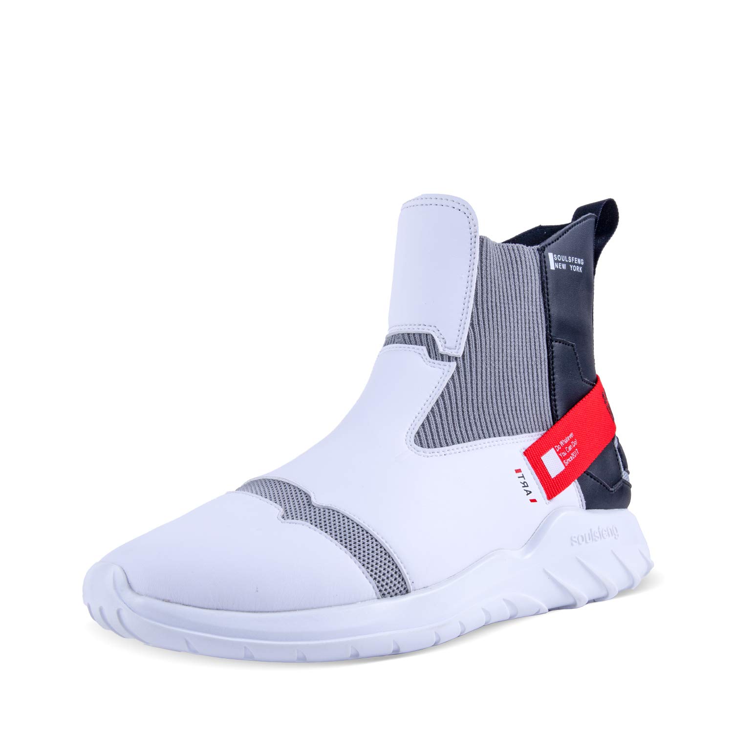 Soulsfeng Stylish High Top Sneakers for Men Basketball Shoes Slip On Laceless Sneaker One Step White Black Red Mens Size 13