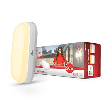 Murphy 20W LED Oval Shape Bulkhead Wall Lamp | IP66 Waterproof Outdoor Light for Gardens, Porches & Bathrooms | Warm White, Pack of 1 | 2-Year Warranty - image, photos