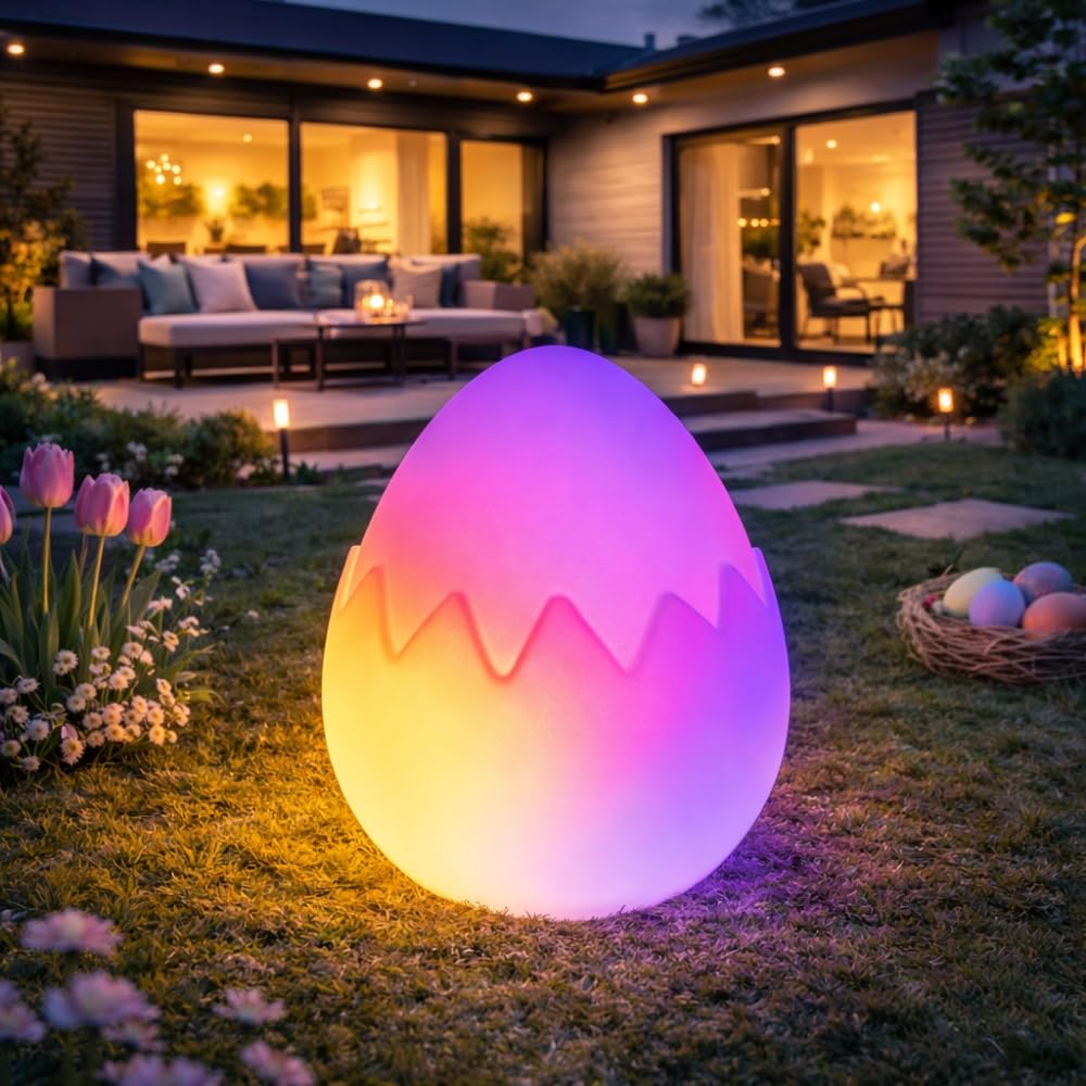 MeLiTec Solar Osterei LED MagicFlow RGBIC, fließende Farbverläufe, Fernbedienung, Gartenleuchte außen, IP44, Deko Licht für Garten, Terrasse & Balkon