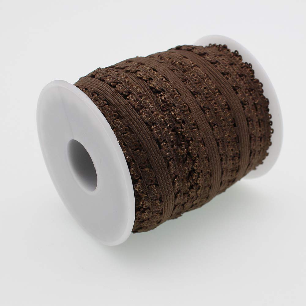 Diademas elásticas con volantes y borde de picot de encaje elástico suave, cinta elástica para bebé, para costura y manualidades, 16 yardas, 3/4 pulgadas (café oscuro)