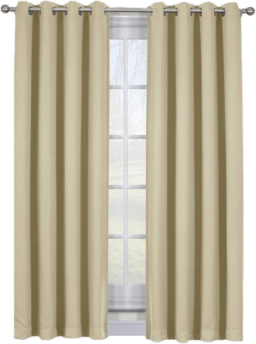 Royal Bedding Ava Beige Curtains, Top Grommet Blackout, Triple Weave Blackout Window Curtain Panels, Pair/Set of 2 Panels with Tie Backs, 54Wx84L inches Each