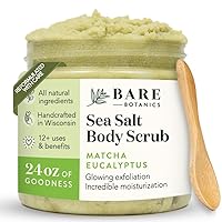 Vista 1 de Bare Botanics Exfoliante Corporal de Matcha y Eucalipto 24 oz - Exfoliante de Sal Marina con Aroma Natural Hecho en Madison, WI - Formulado