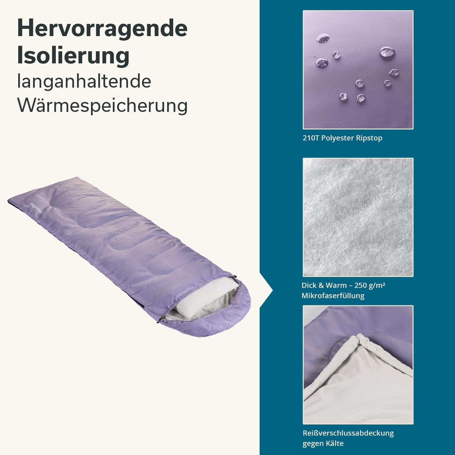Skandika Deckenschlafsack Skye | Schlafsack 3 Jahreszeiten, mit Kissen, koppelbar, 220 x 75 cm, 250g/m² Mikrofaserfüllung, Innentasche, waschbar | Schlafsäcke Outdoor