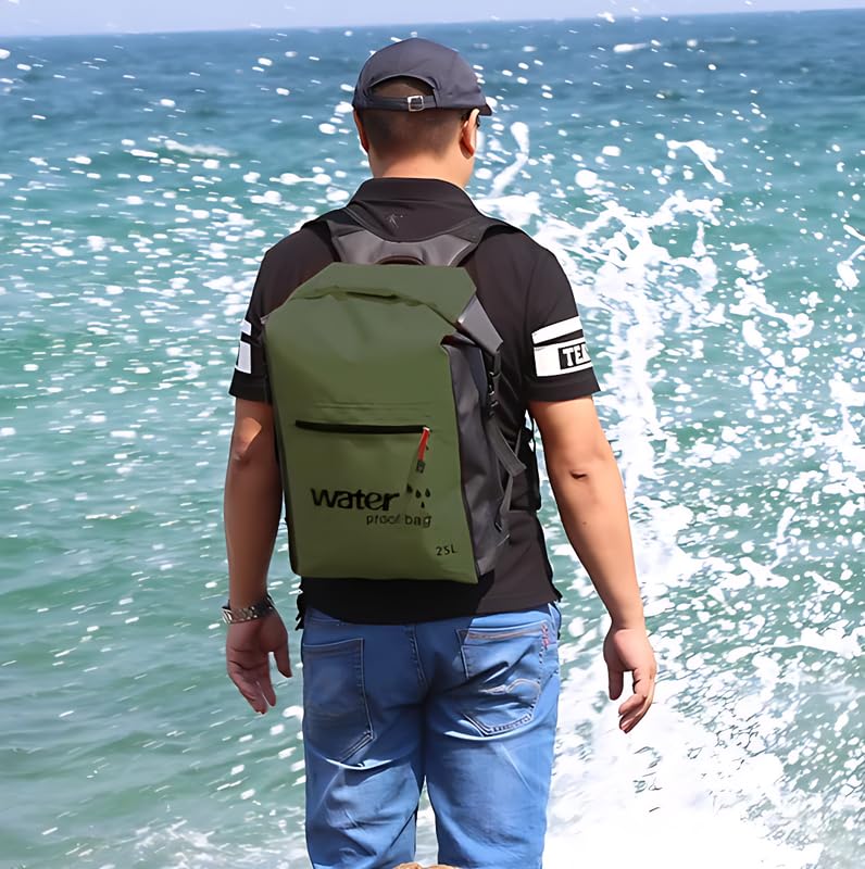 Image of 25L Waterproof Dry Bag Roll Top Backpack - Durable Rucksack for Kayaking, Boating, Hiking, Camping, Beach & Travel - Keeps Gear Dry & Protected (1Pcs)