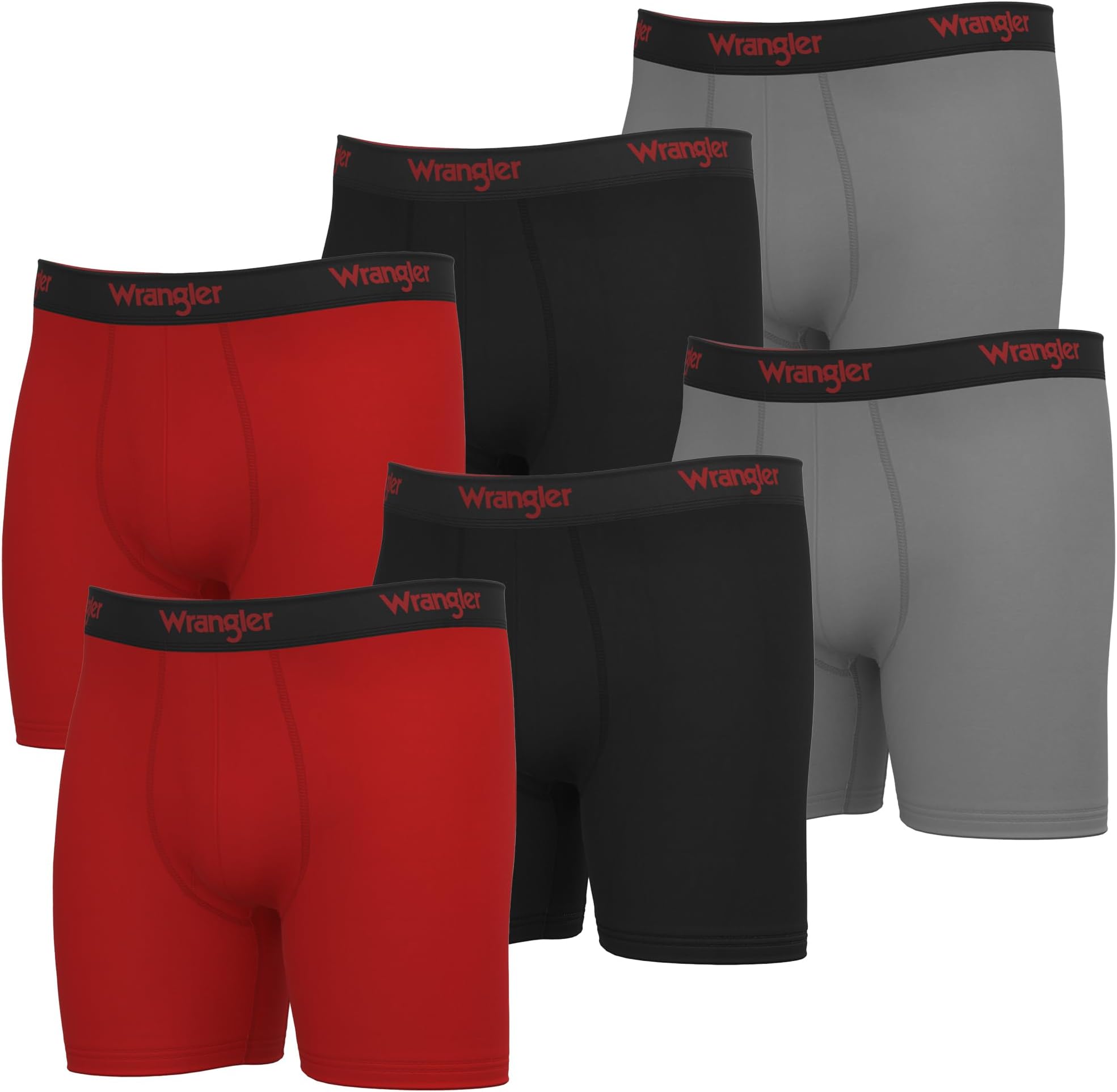 Wrangler 6 Pack Mens Boxer Briefs, Moisture Wicking Quick Dry Fit Mens Underwear