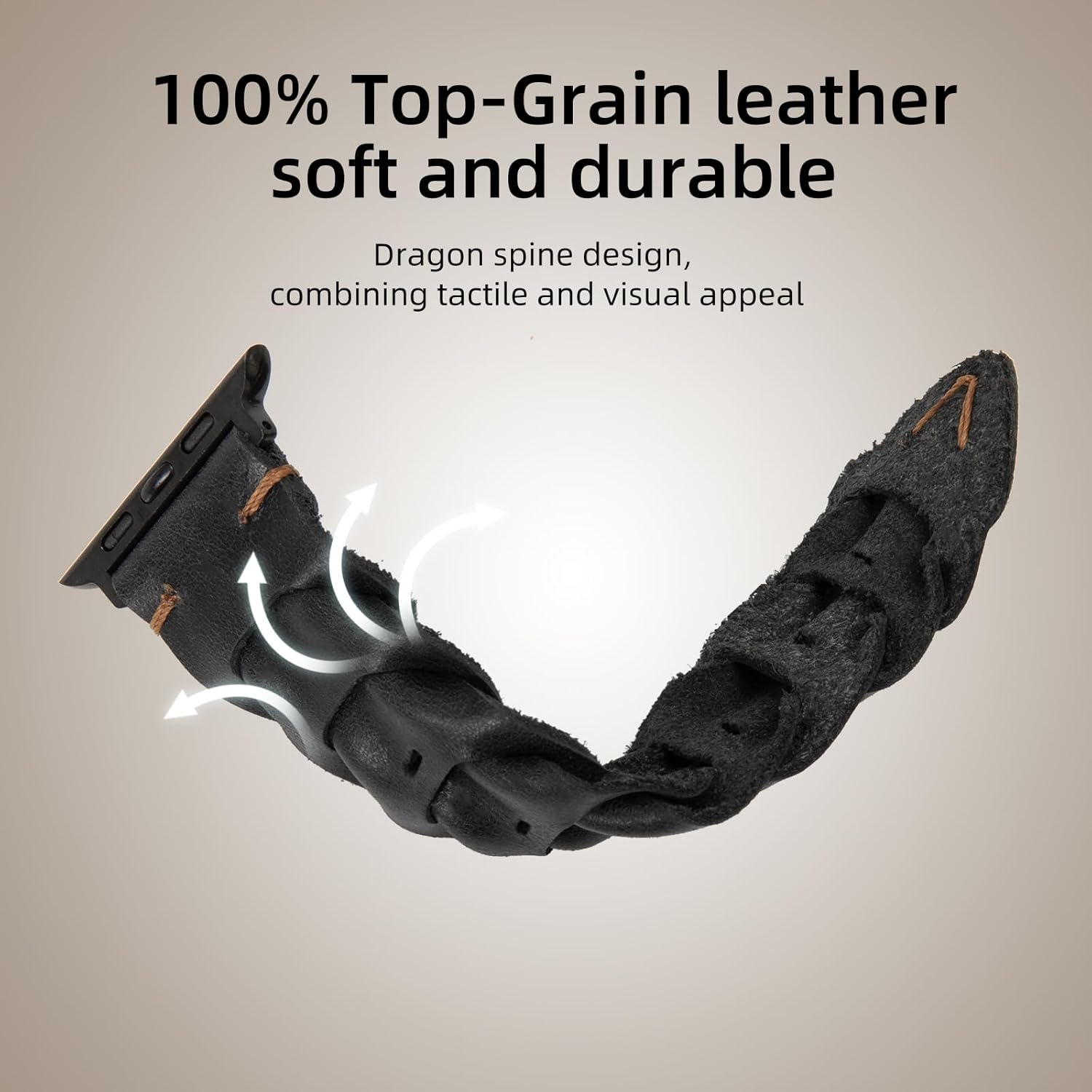 Genuine Leather Band Compatible with Apple Watch Ultra 49mm 46mm 45mm 44mm 42mm, Vintage Unique Dragon Spine Design Strap for iWatch Series 11/10/9/8/7/SE/6/5/4/Ultra