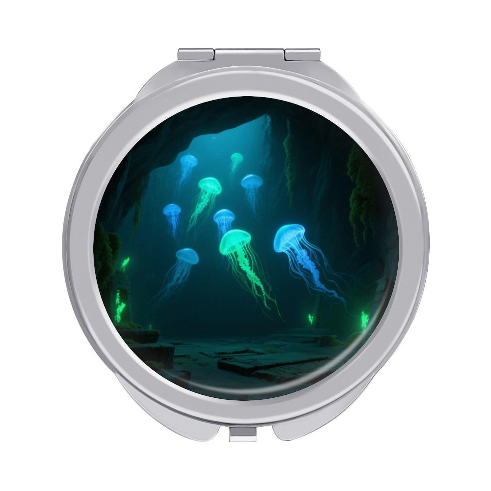 Fekiloot Style Jellyfish Deep Sea Cave Travel Makeup Mirror Handheld Compact Mirror Portable Pocket Mirror Double-Sided 1X/2X Magnifying For Handbag And Purses